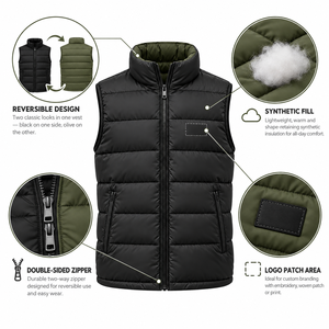 Chaleco Acolchado para Hombre, Color Verde Oliva, Ecológico, de Secado Rápido, Transpirable, con Cuello Alto, Resistente al Viento, Sin Mangas, Ropa de Invierno - Product Image 3