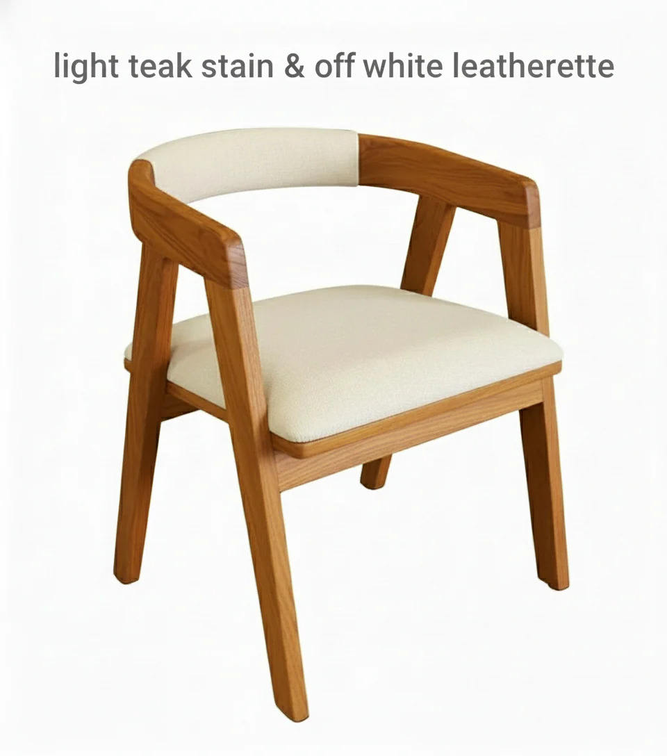 ไม้สักสีอ่อน + หนัง PU สีขาวนวล