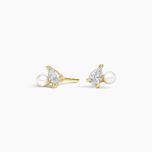 Classic Yellow Gold Pear Cut Diamond <b>Stud</b> <b>Earrings</b> With Pearl Women's Everyday Wear Jewelry - Product Image 5