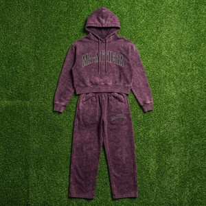 Conjunto Deportivo Casual de Dos Piezas para Mujer, Sudadera Corta Morada Lavada y Pantalones Deportivos Anchos - Product Image 5