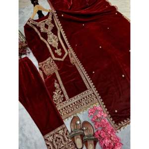Top de fiesta de mujer de diseñador y conjunto Dupatta elegante Plazzo con hermosos adornos - Product Image 6