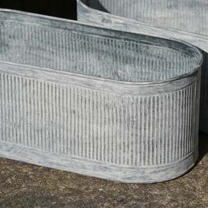Top Selling Zinc Oval Galvanized Metal <b>Planters</b> Set Rustic Outdoor Garden Containers Freestanding Portable Design - Product Image 5