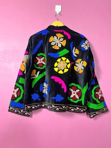 Boho Suzani Hand Embroidery Velvet Coat Handmade Short Winter <b>Jacket</b> Ethnic Floral <b>Kimono</b> Outerwear Artisan Festival Gift Her - Product Image 2