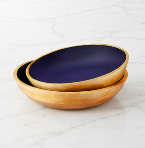 Nordic Acacia Wood <b>Bowl</b> With Navy Blue Coating Polished Eco Friendly Dinnerware For Home And Kitchen Use - Product Image 4