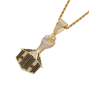 Rhinestone Men Necklace <b>Ice</b> <b>Out</b> Cubic Zircon Hip Hop House Pendant Home Building Charm Gold Silver Bling Cuban <b>Chain</b> Jewelry - Product Image 3