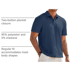Men's Navy <b>Blue</b> Short Sleeve <b>Polo</b> <b>Shirt</b> Solid Color Knitted Cotton Casual Breathable Regular Fit Collared Design - Product Image 6