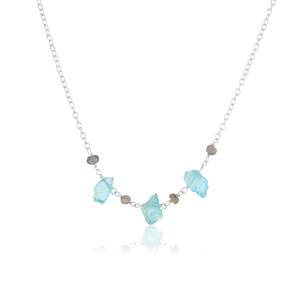 Collier Océan en Argent Sterling 925 |   Bijoux en perles de pierres précieuses brutes d'apatite aquatique et de labradorite - Product Image 1