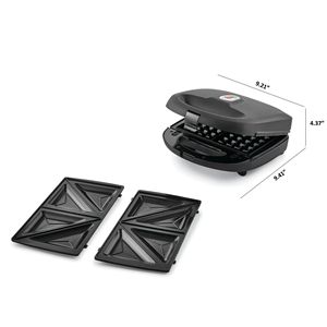 Macchina per waffle e sandwich a 2 porzioni con piastre in ceramica antiaderenti rimovibili, 750 Watt - Product Image 3