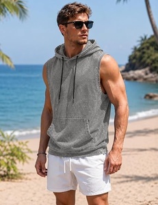 Débardeur sans manches à capuche pour homme, couleur unie, jersey polyester/coton 180g, tricoté, séchage rapide, toutes saisons, vêtements décontractés - Product Image 1