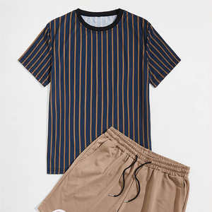 Conjunto deportivo de verano transpirable de algodón para hombre, conjunto de camiseta de manga corta y pantalones cortos, dos piezas, informal y a la moda. - Product Image 3