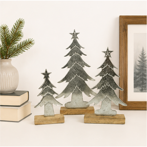 Wholesale Premium Metal Christmas <b>Tree</b> Sculpture With Natural Wood Base Handcrafted Hammered Silver <b>Tabletop</b> Holiday Decor - Product Image 4