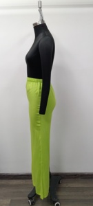 Pantalon en satin à taille haute et jambes larges pour femmes, couleur unie, coupe ample, longueur complète, taille élastique, pantalon décontracté d'été, vert - Product Image 3