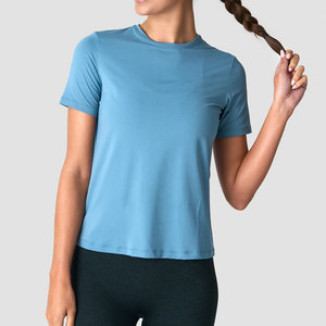 Camiseta Deportiva de Yoga Lisa para Gimnasio, Top Personalizado al por Mayor, Fabricante de Ropa de Fitness, Top Deportivo de Manga Corta de Color Sólido - Product Image 1