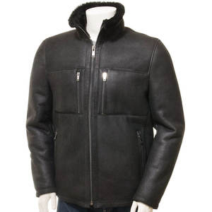 Vestes en cuir de mouton véritable pour hommes, style motard, avec col en fausse fourrure, fermeture éclair, coupe-vent, manteau d'hiver pour l'extérieur, tendance - Product Image 3