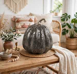 Sculpture de citrouille en mosaïque miroir, art décoratif en métal pour Halloween, décoration de table fonctionnant sur piles, décoration d'intérieur pour le salon - Product Image 1