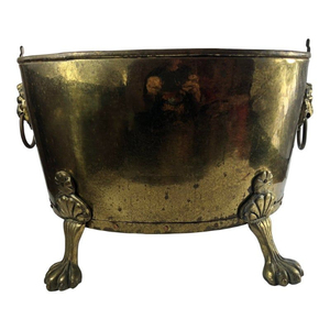 Macetero de Metal de Latón Vintage con Patas de Garra y Asas de Anillo, Macetero Decorativo para Pasillos Grandes, Decoración del Hogar - Product Image 1