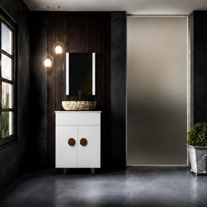 Bell Collection Eco <b>Wall</b>-Mounted Ceramic Basin Bathroom Vanity Table with <b>Mirror</b> Included Indigo collection Design From India - Product Image 1