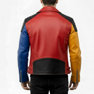 Chaqueta de Cuero Roja, Diseño de Última Moda, Chaqueta de Invierno para Hombre, Estilo Urbano, Cuello Cuadrado, Chaqueta de Cuero para Exteriores - Product Image 2