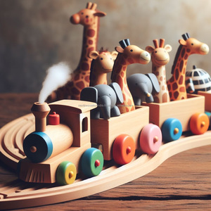 Majestuoso Motor de tren de madera hecho a mano en miniatura que eleva el tiempo de juego con artesanía Superior - Product Image 1