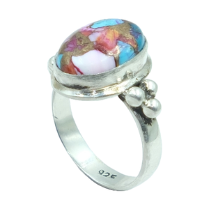 Pink Copper Blue Oyster <b>Turquoise</b> Gemstone <b>Ring</b> 925 Sterling Silver Handmade Boho <b>Ring</b> Oval Cabochon <b>Turquoise</b> Jewelry For Women - Product Image 1