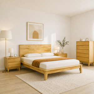 Wooden Bedroom Set with 4-Piece Modern Minimal Rubberwood Bedroom Set with Japanese Joinery Bed Vietnam OEM/ODM Manufacturer - Product Image 1