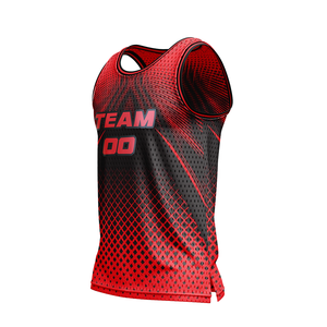 Maillot de basket-ball personnalisé sublimé pour votre équipe, rouge et noir, en mesh, sans manches, unisexe, pour adulte, coupe classique. - Product Image 2