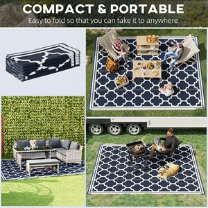 Tappetino da Picnic Moderno 9x18 Impermeabile in Plastica Reversibile e Pieghevole Blu e Bianco per Spiaggia e Campeggio - Product Image 4