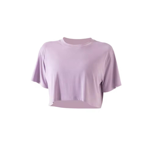 เสื้อครอปท็อปผ้าฝ้ายสีพื้นพิมพ์ลายตามสั่งสำหรับผู้หญิง แขนสั้น ราคาขายส่ง เหมาะสำหรับเล่นกีฬาและวิ่ง - Product Image 2
