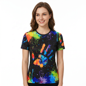 Camiseta con estampado por sublimación para hombre, camiseta con diseño pintado a mano, camisa de poliéster casual de corte ajustado, top transpirable de jersey para hombre - Product Image 5