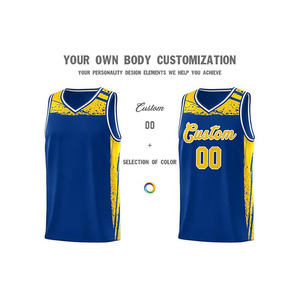 Custom Basketball Jersey Set Blue Yellow Sublimated Print Breathable Mesh Tank Top <b>Shorts</b> Unisex Adult Team Uniform - Product Image 4