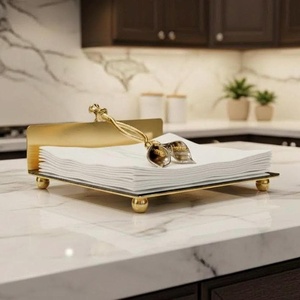 Porte-serviettes rectangulaire en métal doré avec accents en cristal, décoration de table glamour, tapis et sous-plats réutilisables - Product Image 5