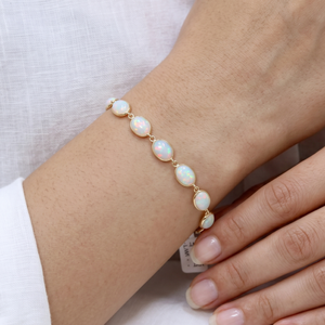 High Quality IGI Certified 18k Yellow <b>Gold</b> Natural Opal Gemstone <b>Gold</b> Chain <b>Bracelet</b> for Women's Handcrafted Fine Jewelry Gift - Product Image 4