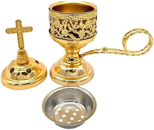 Encensoir d'église en laiton avec poignée et couvercle en croix, encensoir religieux pour la prière chrétienne, la liturgie, fournitures d'église, vente en gros - Product Image 1