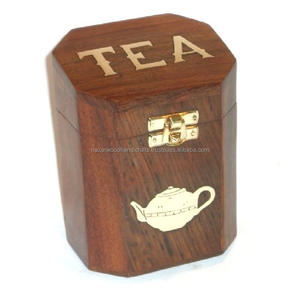 Caja de té de madera tradicional con diseño hecho a mano, con incrustaciones de latón, artículo de madera y tamaño personalizado - Product Image 1