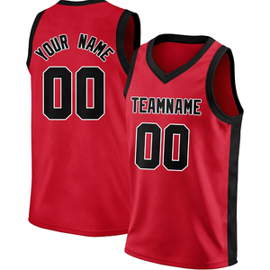 Maillot de basket-ball rouge personnalisé sans manches, col en V, impression sublimée, nom de l'équipe, numéro 00, unisexe, adulte, toutes saisons, respirant - Product Image 1