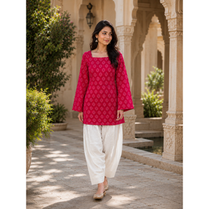 Ensemble haut et pantalon en coton imprimé Bandhej pour femmes - Tenue quotidienne d'été 2 pièces - Product Image 6