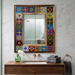 Handcrafted Mixed Wood Ceramic Tile Mosaic <b>Mirror</b> | Wholesale Artisanal <b>Wall</b> <b>Mirror</b> India - Product Image 3