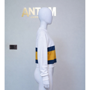 Sudadera corta de invierno con cuello alto y cremallera para mujer, con logotipo frontal bordado en 3D, 100% algodón, fabricada por Antom Enterprises - Product Image 3