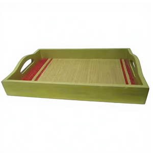 Bandeja de servicio de madera de mango rectangular personalizada de fábrica al por mayor con asas, bandeja de almacenamiento de alimentos de bajo precio, proveedor a granel - Product Image 5