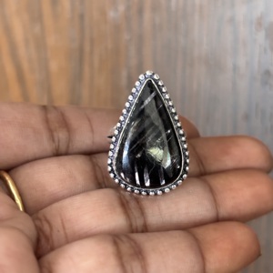 <b>Chunky</b> Fashion 925 Sterling <b>Silver</b> Wedding <b>Ring</b> Original Pear Shape Hypersthene Moissanite Factory Wholesale Available Price - Product Image 1