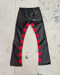 Fabricant OEM, jeans personnalisés avec broderie de patchs streetwear, pantalon en denim vintage à coupe évasée pour hommes - Product Image 2