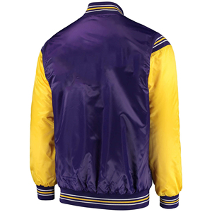 Men's <b>Purple</b> Yellow Color Block <b>Varsity</b> <b>Jacket</b> Stand Collar Covered Button Closure Regular Fit Woolen Fabric Winter Breathable - Product Image 1