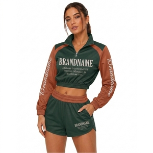 Design Your Own Women Cropped Track <b>Jacket</b> & Shorts Set Half-Zip Full Sleeve Spring Athletic Wear Quick Dry Polyester Sportswear - Product Image 6