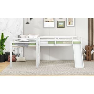 Letto a soppalco a forma di L bianco, singolo, con scaletta e scivolo, mobili per bambini - Product Image 5