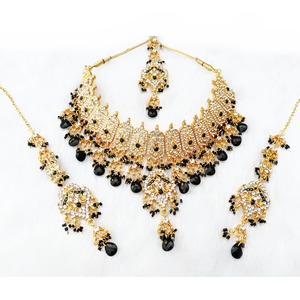 Parure de bijoux de mariée vintage indienne en cuivre plaqué or et zircon, motif floral, pour femme, élégance royale traditionnelle pour mariage et fête - Product Image 1