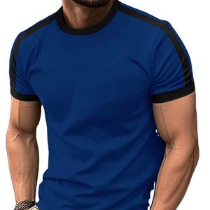 T-shirt à manches courtes col rond pour homme, 100% polyester, motif géométrique, respirant, coupe classique, jersey tricoté décontracté, bleu - Product Image 1