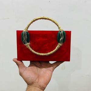 Bolso de mano de resina marmoleado verde esmeralda premium con rayas doradas, cartera de noche de latón, bolso rígido para novia/boda - Product Image 2