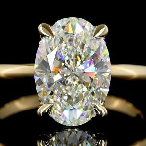 Anillo de Compromiso Clásico con Diamante Ovalado de Laboratorio de 3 Quilates, Certificado por IGI, Oro Amarillo Sólido de 14K, Halo Oculto, Anillo Solitario de Aniversario - Product Image 3