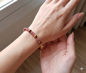 Pulsera de Perlas Rubíes en Bruto y Marrones: Pulsera de Plata de Ley 925 Chapada en Oro, Joyería Chapada en Oro, Pulseras de Cristal Ajustables - Product Image 2