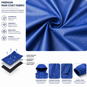 Custom Long Hooded Waterproof Blue <b>Rain</b> <b>Coat</b> PU PVC Windproof Outdoor Fishing Hiking Workwear <b>Men</b> Women OEM ODM All Season - Product Image 5